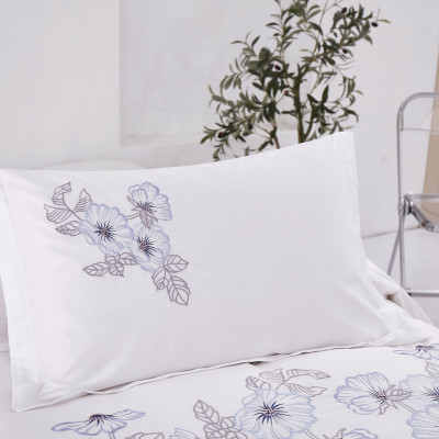 Bộ chăn ra Casa Bello Home - Set Bella Blue Sky Cotton lụa satin thêu họa tiết thêu 5 món