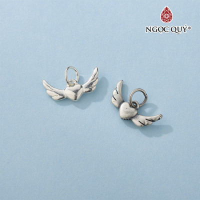 Charm bạc trái tim mang cánh thiên thần treo - Ngọc Quý Gemstones