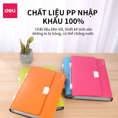 Cặp A4 Nhựa 6 Ngăn Đựng Tài Liệu Phân Trang Deli - Lưu Trữ Tài Liệu Phù Hợp Học Sinh Văn Phòng - 38125