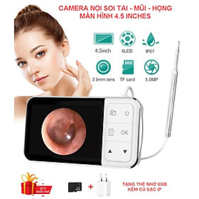 ROGTZ - Camera Nội Soi Tai Mũi Họng Màn Hình 4.5Inches Chụp Ảnh Ghi Hình Full HD 1080p Ống Soi 3.9mm 6 LED Làm Sạch Ráy Tai Dễ Sử Dụng Tiện Lợi Chăm Sóc Sức Khỏe Gia Đình Hỗ Trợ Nhiều Ngôn Ngữ  Lưu Trữ Hình Ảnh Video Pin Sạc Li-ion Hàng Chính Hãng
