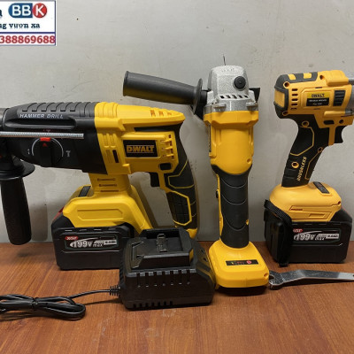 Bộ Combo 3 Máy Gồm Máy Khoan Đục Bê Tông, Máy Mài Và Máy Chuyên Vít Dùng Pin 199V 15 Cell, Máy Khoan Đục Bê Tông, Máy Cắt Cầm Tay - Bảo Hành 1 Năm
