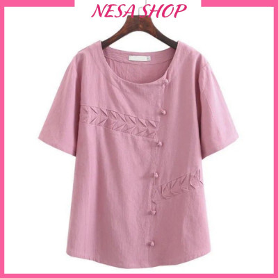 Áo nữ kiểu cổ tròn tay ngắn form rộng thoải mái, chất liệu Đũi cao cấp mềm mịn mát thấm mồ hôi NeSa Shop AKH.58