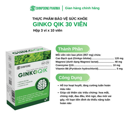 [Hộp 30 Viên] Viên Uống SHINPOONG GINKOQIK - Tăng Cường Tuần Hoàn Máu Não, Hỗ Trợ Hoạt Huyết - SHINPOONG PHARMA
