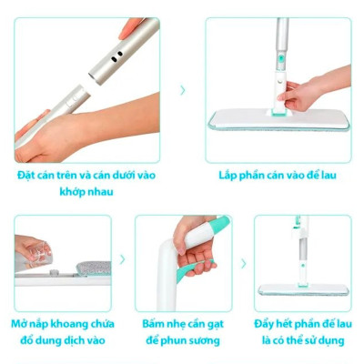 [Tặng Bông Lau] Cây Lau Nhà MyJae Sợi Microfiber Tự Vắt Phun Sương Xoay 360 Độ Thông Minh 138cm