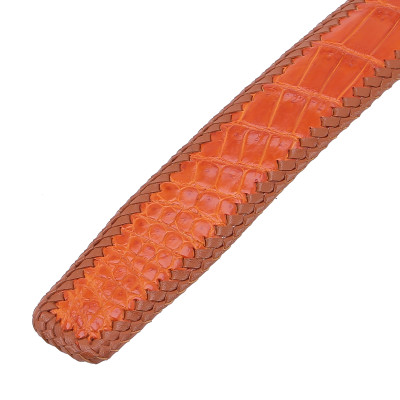 Thắt Lưng Nam Da Cá Sấu Đan Viền Đầu Kim Huy Hoàng HT4279 - Vàng