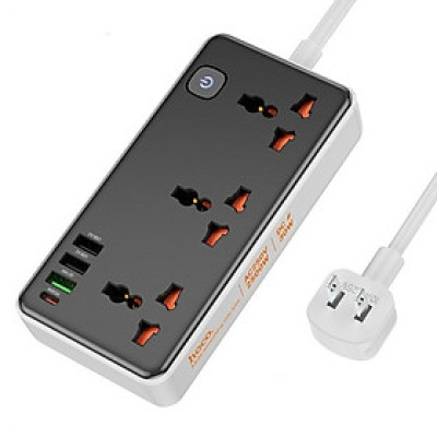 Ổ cắm điện đa năng sạc nhanh PD 30W cổng typeC + QC18W có 3 cổng USB và 1 cổng Type-C có 3 lỗ cắm tải 2500W dây dài 1.5m - Hàng nhập khẩu