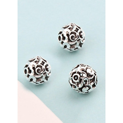 Combo 3 cái charm bạc hình cầu họa tiết hoa văn xỏ ngang - Ngọc Quý Gemstones