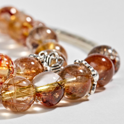 Vòng 2 Line Thạch Anh Ưu Linh Tóc Phối Charm Vương Miệng Bạc (6mm) Ngọc Quý Gemstones