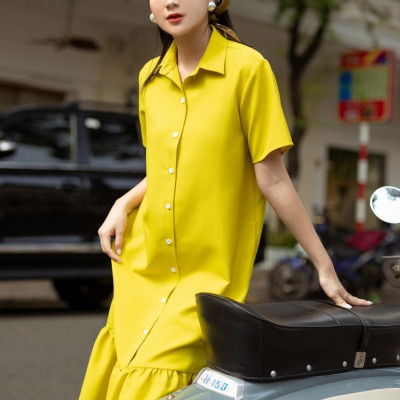 Đầm babydoll vàng chanh ngắn tay NGADO