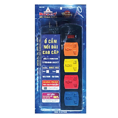 Ổ Cắm Điện Nối Dài Robot 4 Ổ 3 Chấu (Có Nắp Che) dài 5 mét - Hàng Chính Hãng