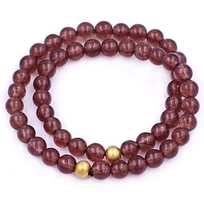 [Mệnh Kim, Thổ] Vòng Chuỗi Đôi 6 Ly Đá Vân Rồng Nâu Charm Bi Inox VVRNHBD