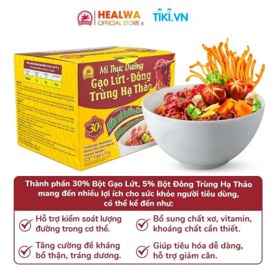 Mì ăn liền Gạo lứt - Đông trùng hạ thảo Healwa (1 hộp x 3 gói x 75g) chua cay nấu khô hay nước dùng chay mặn đều được