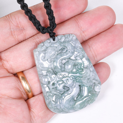 Mặt dây chuyền đá cẩm thạch phỉ thúy chạm hình rồng mệnh hỏa, mộc - Ngọc Quý Gemstones