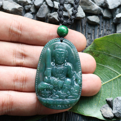 Mặt Dây Chuyền Văn Thù Bồ Tát Chalcedony Ngọc Quý Gemstones GA76 (5 x 3 cm)