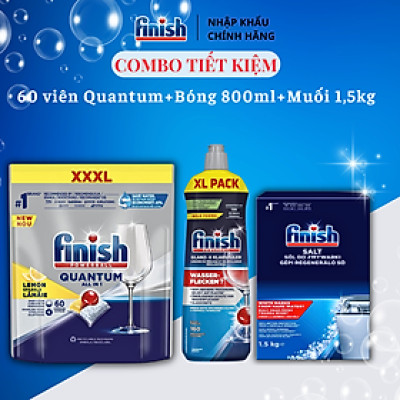 Bộ gồm viên rửa bát finish quantum 60 viên+nước làm bóng bát finish 800ml+muối rửa bát finish 1,5kg