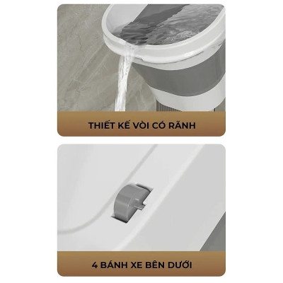 Xô Đựng Nước Gấp Gọn Đa Năng Có Bánh Xe Chậu Gấp Gọn Tiện Lợi Giặt Cây Lau Nhà Chùi Kính Dung Tích 12L