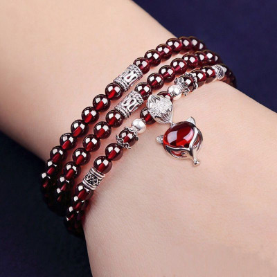 VÒNG TAY HỒ LY NHIỀU LỚP ĐÁ THẠCH LỰU ĐỎ TÌNH DUYÊN MAY MẮN