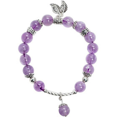 Vòng Tay Thạch Anh Tím Ngọc 8mm Charm Lá Bạc 925 Ngọc Quý Gemstones VT144