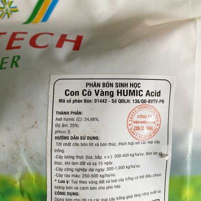 Phân bón sinh học Con cò vàng Humic Acid gói 1kg dạng bột