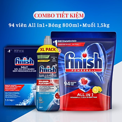 Combo Tiêu Chuẩn: 3 X Túi 30 Viên Nước Rửa Bát All In One Max + Nước Làm Bóng Rinse & Shine Aid + Dung Dịch Tẩy Rửa Máy Rửa Chén Bát.
