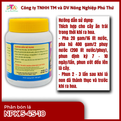 Phân Bón Lá Cao Cấp Đầu Trâu MK 5-45-10 (Cây Ăn Trái) 400g