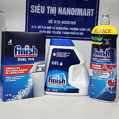 Combo Nước rửa bát Finish 1.5L + muối finish 1.5kg + Nước làm bóng alio 1 lít dùng cho máy rửa bát