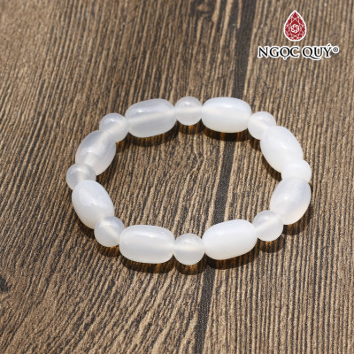 Vòng lu thống mã não trắng mệnh thủy kim - Ngọc Quý Gemstones