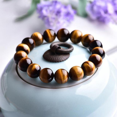 Vòng tay phong thủy đá mắt hổ vàng nâu cho người mệnh Kim Thổ VT48