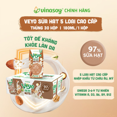 Thùng Veyo Sữa hạt 5 loại cao cấp (30 hộp x 180ml)
