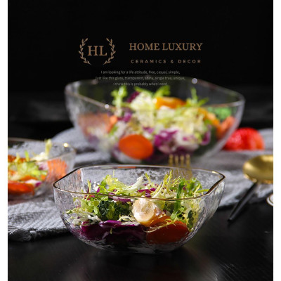 BÁT THỦY TINH VUÔNG DECOR KẺ VÀNG KIM CAO CẤP | BÁT THỦY TINH SẦN CAO CẤP KIỂU HOME LUXURY | HÀNG CÓ SẴN | 2 DUNG TÍCH