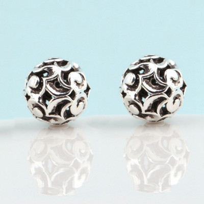 Combo 3 cái charm bạc hình cầu họa tiết hoa văn xỏ ngang - Ngọc Quý Gemstones