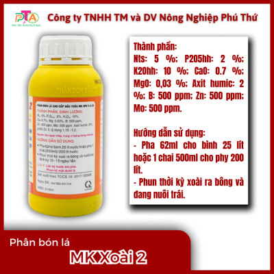 Phân Bón Lá Đầu Trâu MK Xoài 2 (5-2-10) chai 500ml