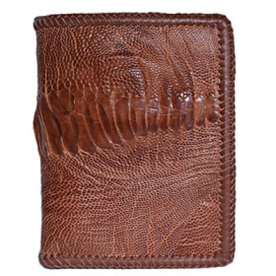 HP2446 - Bóp nam Huy Hoàng da đà điểu da chân đan viền kiểu đứng màu vàng bò