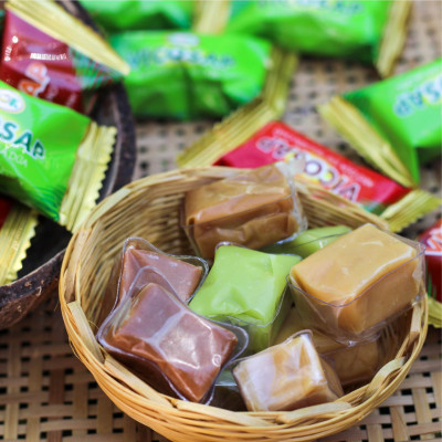 Kẹo dừa sáp VICOSAP mix 6 vị nguyên chất lá dứa cacao kẹo mềm dẻo ít đường đặc sản Trà Vinh