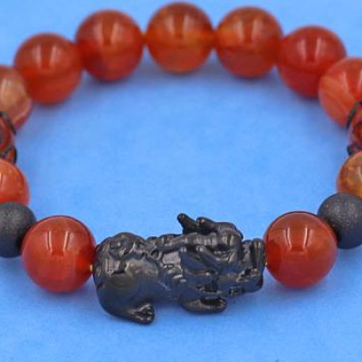 Chuỗi tay Tỳ Hưu inox VVROTHTRHKHB10 - Chuỗi đeo tay Đá Vân Rồng Đỏ size 10 ly - hợp mệnh Hỏa, mệnh Thổ