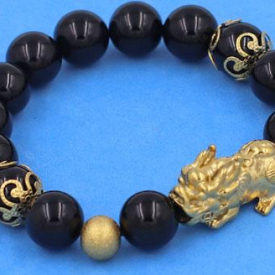 Chuỗi tay Tỳ Hưu inox Charm Thạch Anh Đen 10 ly VTAETHTRHKHB10 - hợp mệnh Mộc, mệnh Thủy