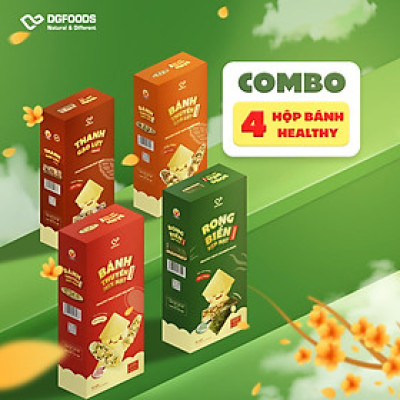 Combo 4 Hộp bánh healthy - Bánh thuyền mix hạt healthy, Bánh thuyền gạo Lứt healthy, Rong biển kẹp hạt healthy, Thanh gạo lứt healthy/Thơm ngon, giòn tan rộp rộp, Ăn Vặt