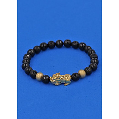 Vòng tay đá Thạch Anh Đen cắt giác 6 ly cẩn Tỳ Hưu inox vàng VTAEGTHHBV6 - hợp mệnh Mộc, mệnh Hỏa