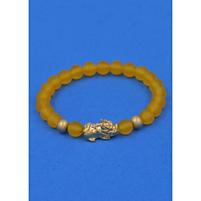 Vòng đeo tay Thạch Anh Vàng Mờ 6 ly cẩn Tỳ Hưu inox vàng VTAVMTHHBV6 - hợp mệnh Kim, mệnh Thổ