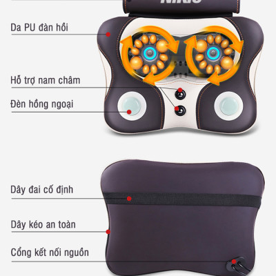 Máy (Gối) Massage Đấm Bóp Cổ Vai Gáy Nikio NK-136AC/DC - Con Lăn 3D Xoa Bóp Chuyên Sâu Kết Hợp Hồng Ngoại Trị Liệu Đau Mỏi Cổ, Hỗ Trợ Mát Xa Lưng
