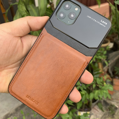 Ốp lưng da kính cao cấp dành cho iPhone 11 Pro - Màu vàng nâu - Hàng nhập khẩu - DELICATE
