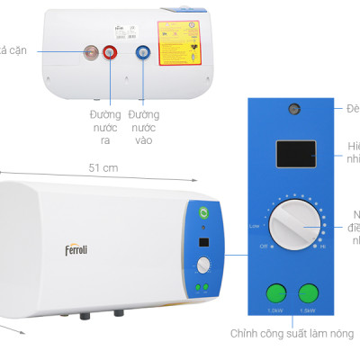 Máy nước nóng gián tiếp Ferroli VERDI AE 15 lít màn hình led hiển thị nhiệt độ (2500W)-hàng chính hãng