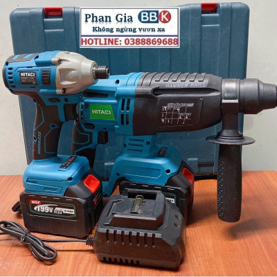 Bộ Combo 2 Máy Khoan Gồm Máy Khoan Đục Bê Tông Và Máy Chuyến Vít 199V - Động Cơ Không Chổi Than - Tặng Hộp Đựng
