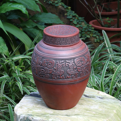 Chum sành ngâm rượu đắp nổi hoa văn cổ 5L gốm sứ Bát Tràng (bình rượu, bình ngâm rượu, chum ngâm rượu)