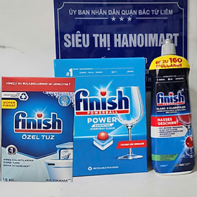 Viên rửa bát Finish 120 viên + Nước làm bóng Finish 800ml dùng cho Máy rửa bát