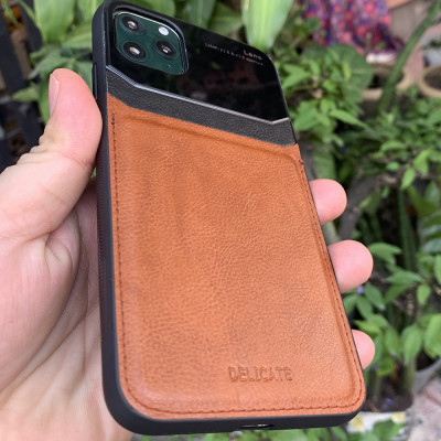 Ốp lưng da kính cao cấp dành cho iPhone 11 Pro - Màu vàng nâu - Hàng nhập khẩu - DELICATE