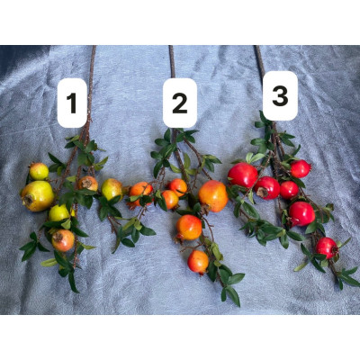 Cành lựu giả - 06 quả - Dài 80 cm - Màu cam, đỏ - Quả to từ 5 đến 7 cm - Cây giả, hoa lụa Decor trang trí nhà cửa