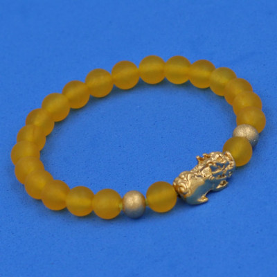 Vòng đeo tay Thạch Anh Vàng Mờ 6 ly cẩn Tỳ Hưu inox vàng VTAVMTHHBV6 - hợp mệnh Kim, mệnh Thổ