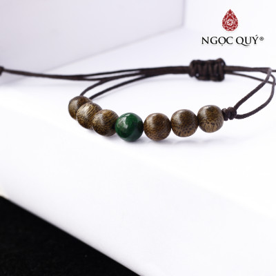 Vòng trầm tốc thắt dây phối đá cẩm thạch sơn thủy - Ngọc Quý Gemstones