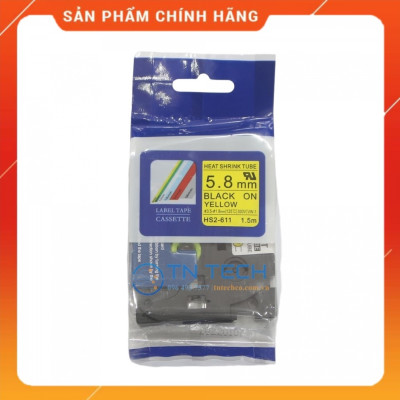 Ống co nhiệt HS2-611 - Đen nền vàng 5.8mm x 1.5m - Dùng cho máy in ống BROTHER - AIMO [Hàng nhập khẩu]